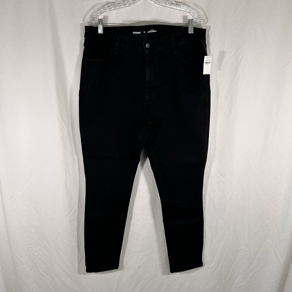 Old Navy Jeans Women's 16 Black Super Skinny High Rise Pockets Cotton Blend